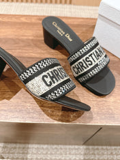 DIOR 26S D-CLUB EMBROIDERED HEELED SLIDES IN BLACK