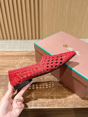 LP POINTED-TOE BALLET FLATS 25S IN RED LAMBSKIN
