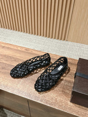 ALAIA MESH BALLET FLATS 25S IN BLACK LAMBSKIN