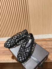 ALAIA MESH BALLET FLATS 25S IN BLACK LAMBSKIN