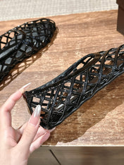 ALAIA MESH BALLET FLATS 25S IN BLACK LAMBSKIN
