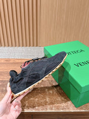 BOTTEGA VENETA 26S SNEAKERS IN DARK BLUE GREY SUEDE AND MESH FABRIC