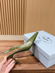 PRADA 26S SLINGBACK PUMPS IN OLIVE GREEN CALFSKIN