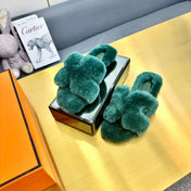 ORAN SHEARLING SANDALS TEAL GREEN