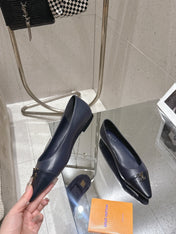 LV 26S POINTED TOE BALLET FLATS IN NAVY BLUE CALFSKIN