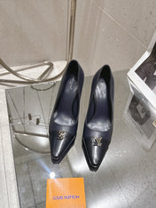 LV 26S POINTED TOE HIGH HEELS 95 MM IN BLACK BLUE CALFSKIN