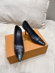LV 26S POINTED TOE HIGH HEELS 95 MM IN BLACK BLUE CALFSKIN
