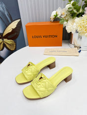 LV 26S MARE HIGH-HEELED MULE SANDALS IN LIGHT YELLOW CALFSKIN