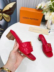 LV 26S MARE HIGH-HEELED MULE SANDALS IN RED CALFSKIN