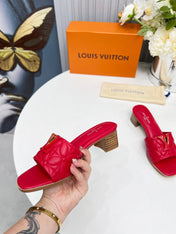 LV 26S MARE HIGH-HEELED MULE SANDALS IN RED CALFSKIN