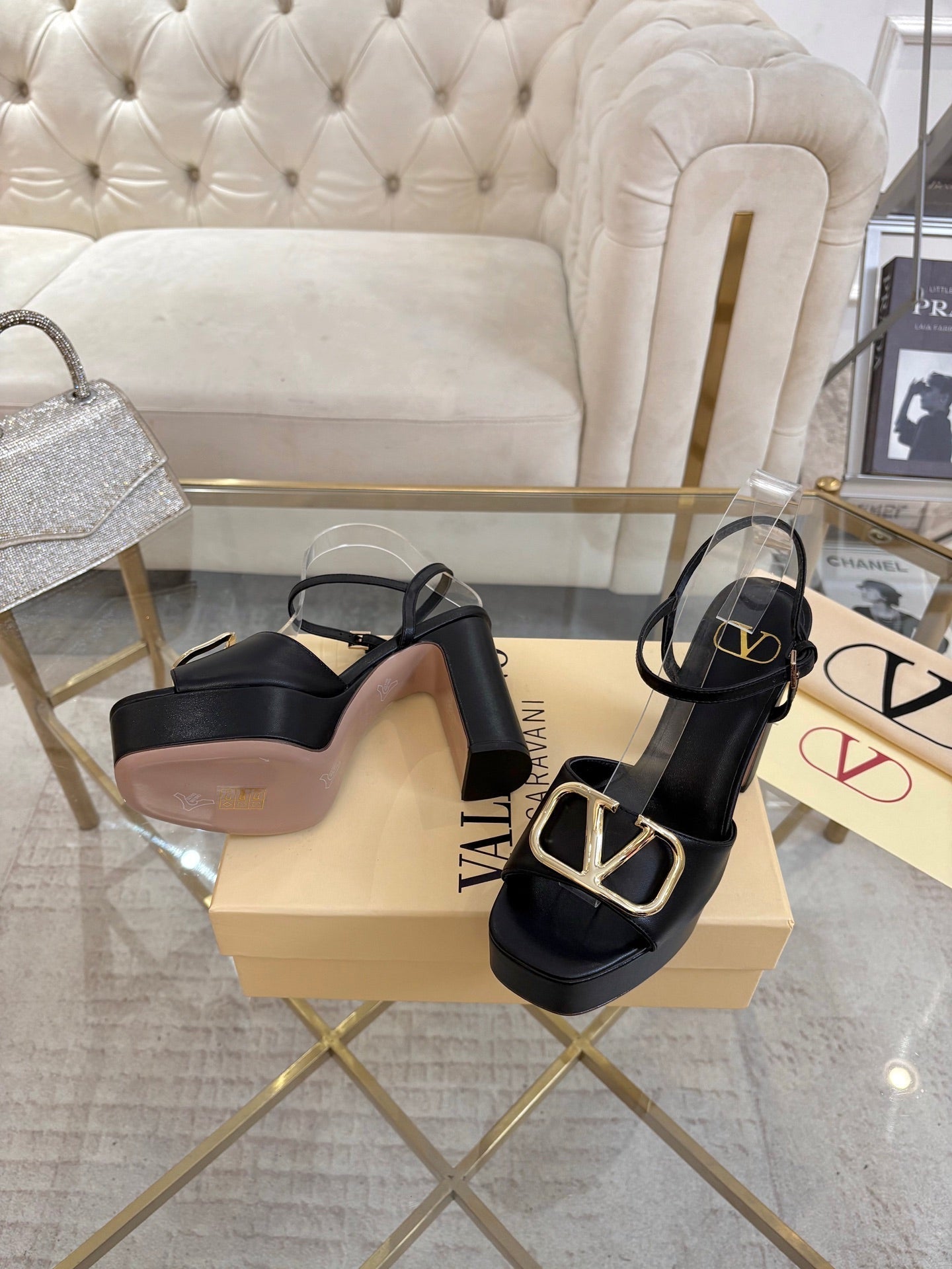 VALENTINO 26S PLATFORM SANDALS 110 MM IN BLACK CALFSKIN
