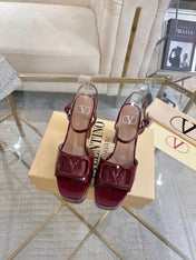VALENTINO 26S PLATFORM SANDALS 110 MM IN DARK RED GLOSSY CALFSKIN