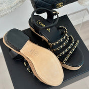Double C Wooden Chain Platform Block Heel Sandals Black