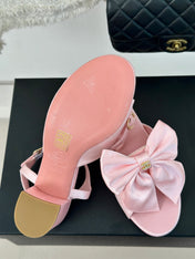 Double CC Big Bow High Sandal Sheepskin Light Pink