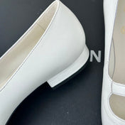 Double C Milan Runway Pointed Toe Mary Jane Shoes White Black Lambskin
