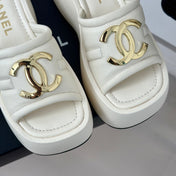 Large Double C Platform Slippers White