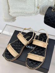 FLAT CHAIN HEART SANDAL IN BISQUE BEIGE LAMBSKIN
