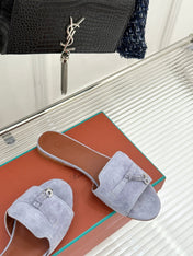 FLAT SANDALS IN GREY SUEDE AND LAMBSKIN