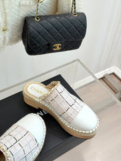 CC MULES 25SS 30 MM IN WHITE LAMBSKIN MIX PASTEL PINK TWEED