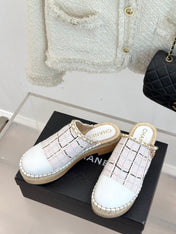 CC MULES 25SS 30 MM IN WHITE LAMBSKIN MIX PASTEL PINK TWEED