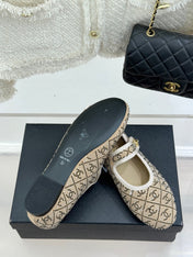 CC FLAT MARY JANE 25SS IN BEIGE EMBELLISHED WITH RHINESTONES