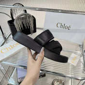 MILA FLAT SLIDES 5 CM IN BLACK CALFSKIN AND RE-NYLON