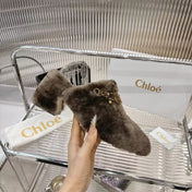 CHLOÉ 26S HIGH-HEELED MULES IN SMOKY BROWN WOOL