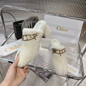 CHLOÉ 26S HIGH-HEELED MULES IN CREAM WHITE WOOL