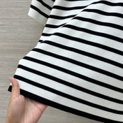 Loewe 25 Striped Knitted Polo Short-sleeved Top White Tencel