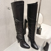 YSL 26S JANIS KNEE-HIGH BOOTS 90 MM IN BLACK SUEDE