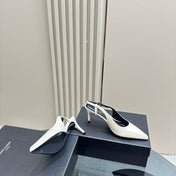 SL TRAPEZE HEEL SLINGBACK PUMP WHITE CALFSKIN