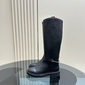 SLIM HORSEBIT KNEE BOOTS WITH WEB IN BLACK CALFSKIN