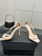 BALMAIN 25S LIPS SANDALS 10 IN BLUSH BEIGE SUEDE