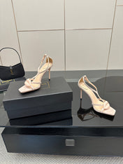 BALMAIN 25S LIPS SANDALS 10 IN BLUSH BEIGE SUEDE