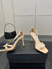 BALMAIN 25S LIPS SANDALS 10 IN BLUSH BEIGE SATIN