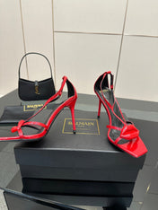 BALMAIN 25S LIPS SANDALS 10 IN CRIMSON RED CALFSKIN