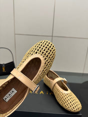ALAIA MARY JANE FLAT 25S IN BEIGE WOVEN MESH