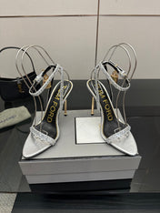 TOM FORD 26S HEELED SANDALS 100 MM IN SILVER CALFSKIN