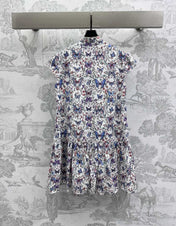 CD Short Dress White Cotton Muslin with Multicolor Motif