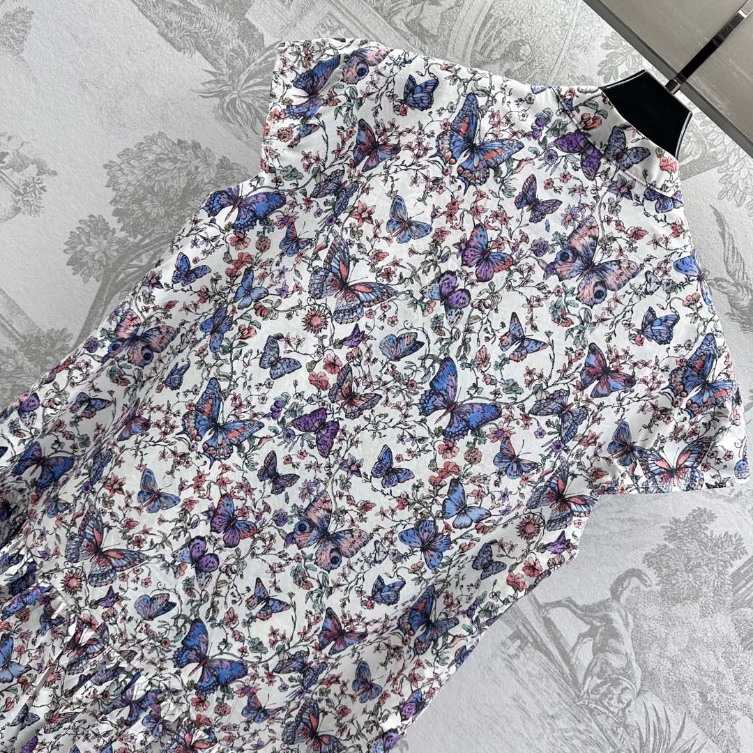 CD Short Dress White Cotton Muslin with Multicolor Motif