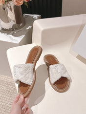 CELINE 25S LYMPIA TWISTED SANDAL IN WHITE SPONGE FABRIC