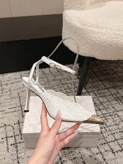 JIMMY CHOO 26S SLINGBACK HEELS 95 MM IN WHITE LACE