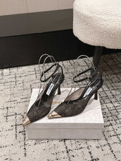 JIMMY CHOO 26S SLINGBACK HEELS 95 MM IN BLACK LACE