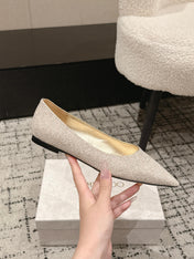 JIMMY CHOO 26S POINTED FLATS IN CHAMPAGNE GOLD GLITTER