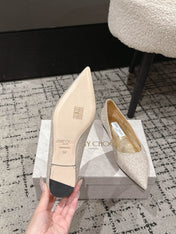 JIMMY CHOO 26S POINTED FLATS IN CHAMPAGNE GOLD GLITTER