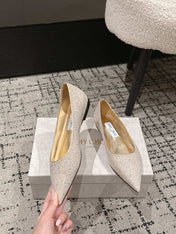 JIMMY CHOO 26S POINTED FLATS IN CHAMPAGNE GOLD GLITTER