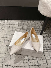 JIMMY CHOO 26S POINTED FLATS IN CHAMPAGNE GOLD GLITTER