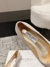 JIMMY CHOO 26S POINTED FLATS IN CHAMPAGNE GOLD GLITTER
