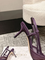 JIMMY CHOO 26S SLINGBACK HEELS 65 MM IN DEEP PURPLE FABRIC