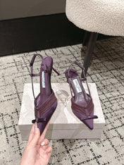 JIMMY CHOO 26S SLINGBACK HEELS 65 MM IN DEEP PURPLE FABRIC